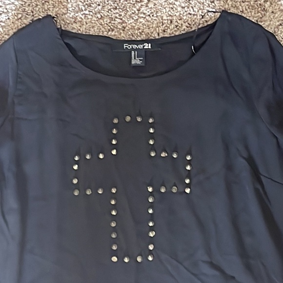 Forever 21 Black LS studded cross top - Size S - Picture 2 of 4